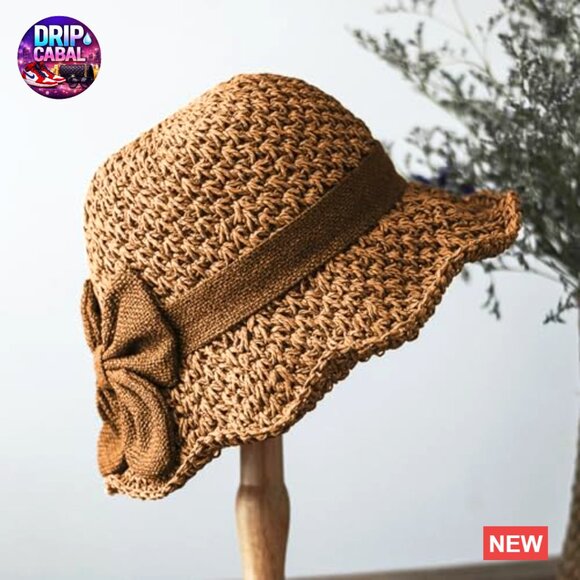 Straw Bucket Hat Roll Up Travel Beach Sun Protection Floppy - Picture 4 of 7